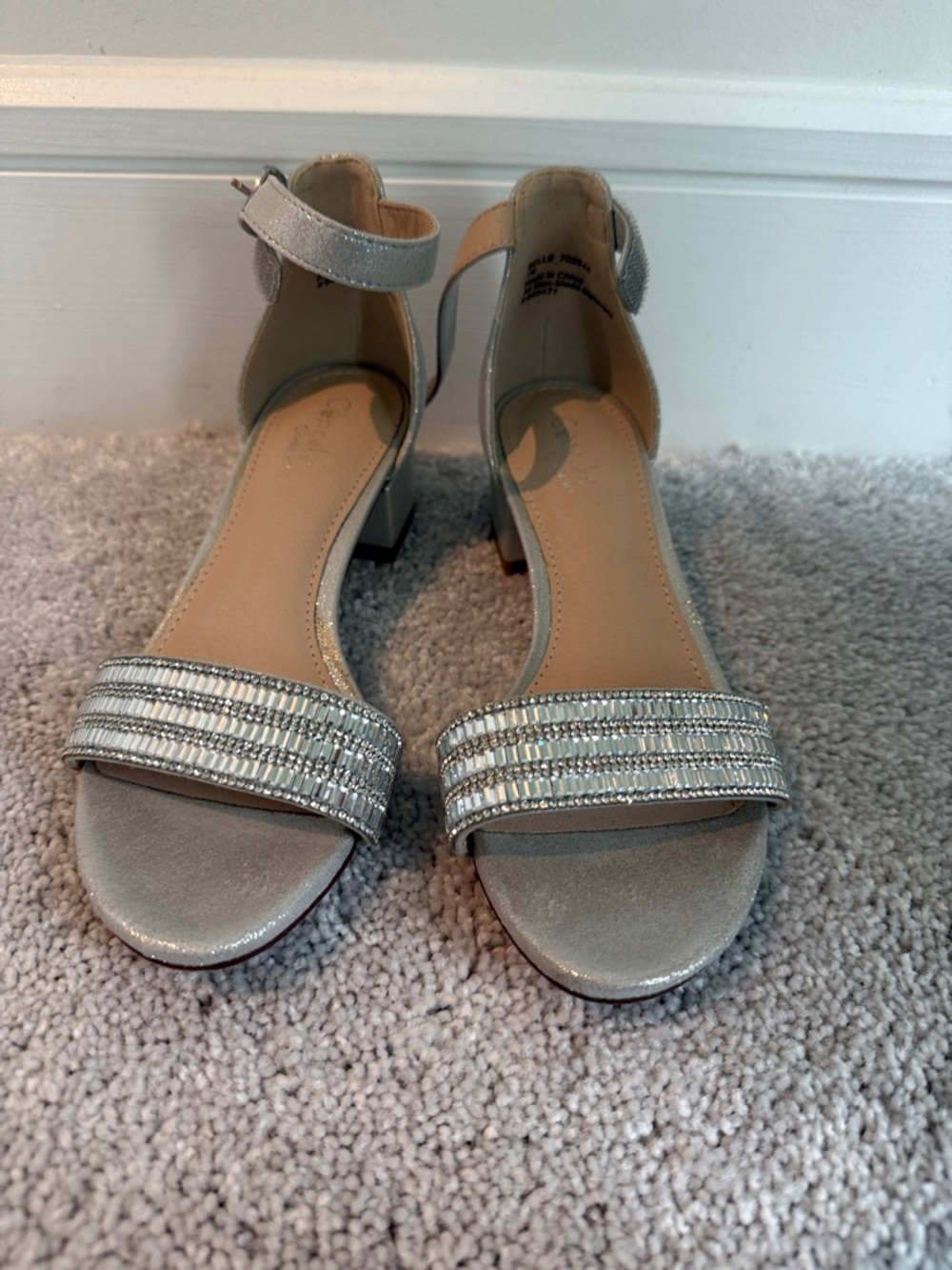 Girls Silver Ankle-Strap Block Heel Sandals
